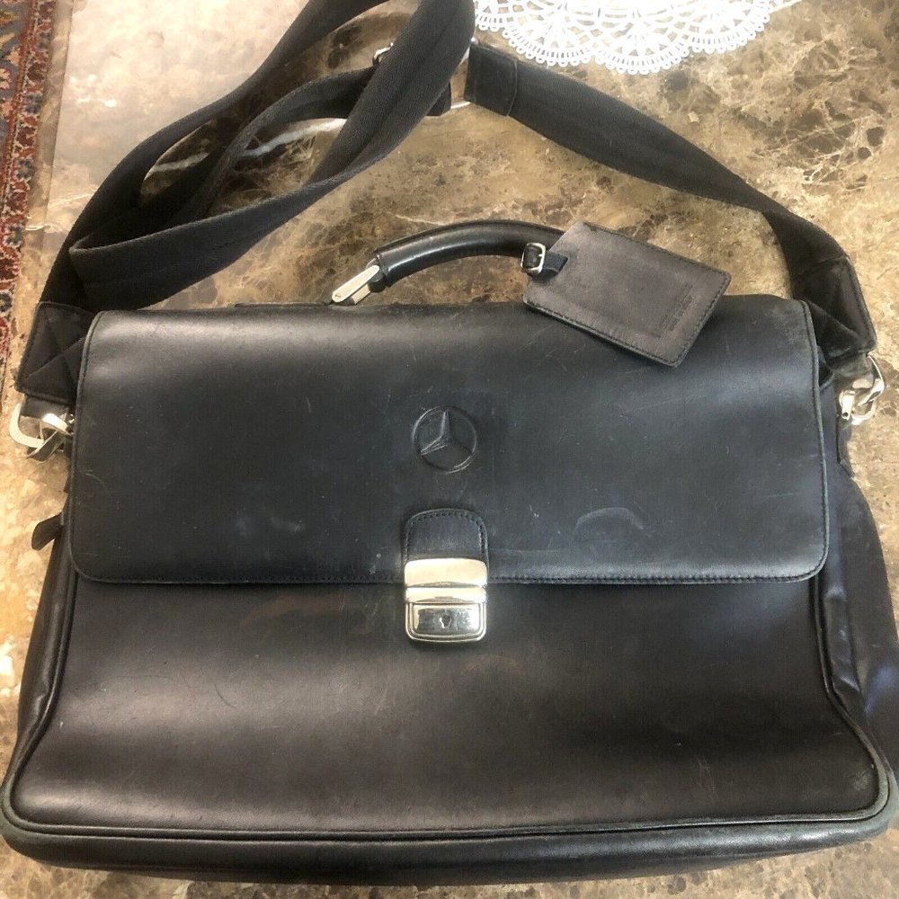 MERCEDES-BENZ Italian Large Leather Messenger Bag Briefcase Laptop Crossbody